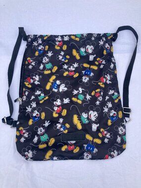 Mickey Mouse Print Drawstring Cinch Backpack Multi Color On Black School Travel
